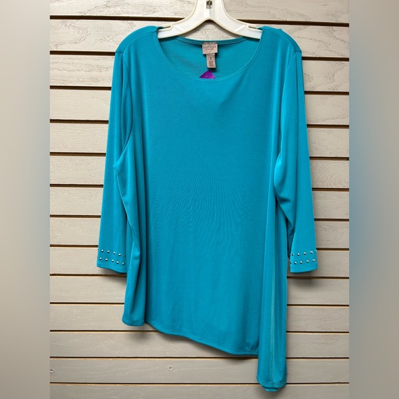 Chico's Tops - Teal Women's Top with Studded Sleeves
